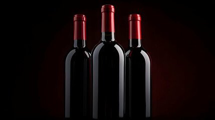 Three Red Wine Bottles In Dark Background