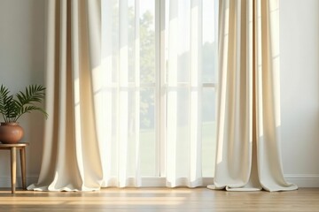 Soft ivory linen curtains, natural light, clean seamless backdrop, seamless background, texture, clean