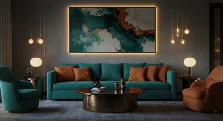 Loft home interior design of modern living room.
