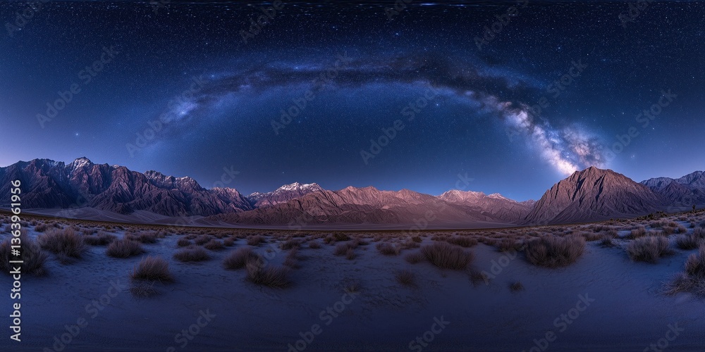 Wall mural a panoramic view of a mountain range at night with a large, glowing moon in the sky