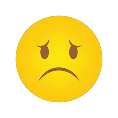 Sad emoji icon. Yellow round face. Emotional negative symbol. Simple digital design.