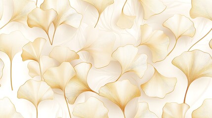 Elegant Ginkgo Leaf Pattern in Beige and Gold, Elegant abstract pattern of ginkgo leaves in soft beige and gold tones