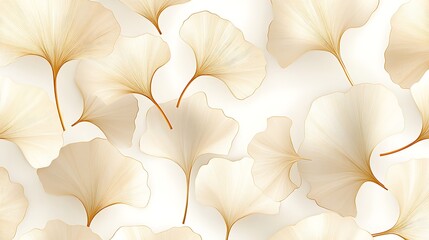 Elegant Ginkgo Leaf Pattern in Beige and Gold, Elegant abstract pattern of ginkgo leaves in soft beige and gold tones