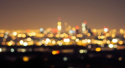 City Lights at Night Abstract Bokeh Background with Warm Glowing Colors