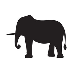 Elephant silhouette vector illustration on white background, large mammal with trunk and tusks, perfect for wildlife and nature themes