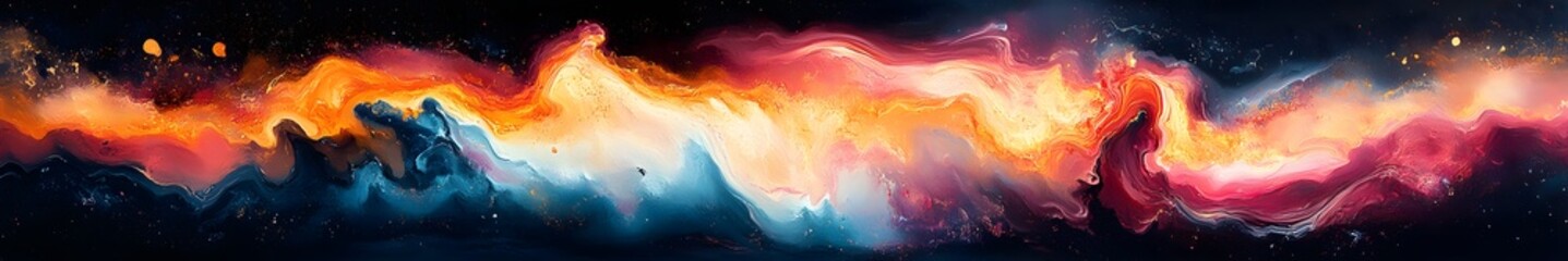 Nebula's Cosmic Dance: An abstract, captivating portrayal of vibrant cosmic nebula, painted with swirling hues of orange, red, and blue, evoking the awe-inspiring beauty of space.