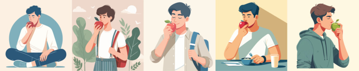 vector of young man eating apple