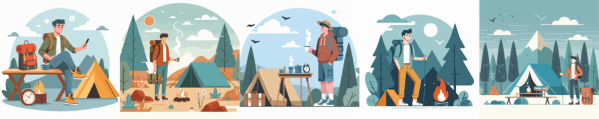 vector of young people camping