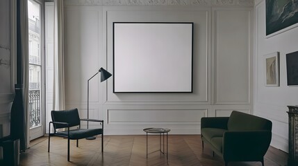 Frame mockup, ISO A paper size. Living room wall poster mockup. Interior mockup with house background. Modern interior design