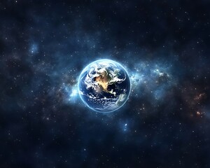 Fototapeta premium The earth floats surrounded by the expanse of deep space