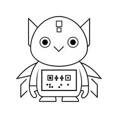 outline of a cute-qr code mascot with a futuristic.eps