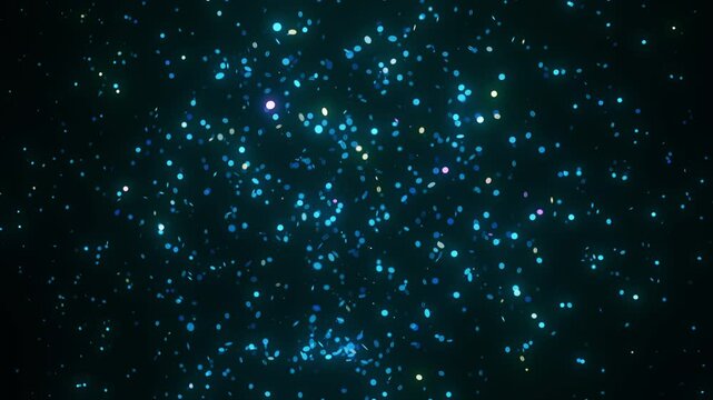Glowing particles dynamically align to form a futuristic map of Finland. The animation features rotating perspectives and cosmic lighting, creating a mesmerizing sci-fi atmosphere.