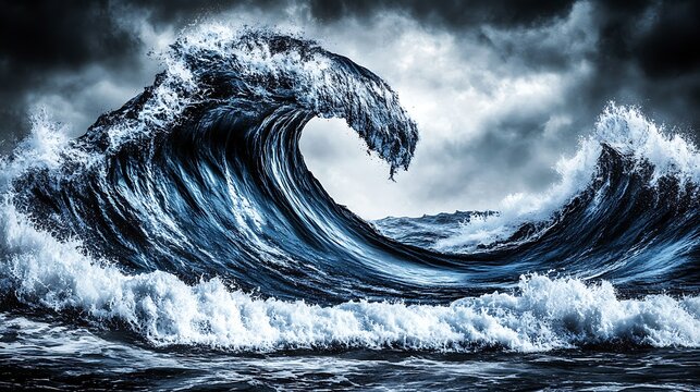 Dramatic, dark ocean wave crashing.