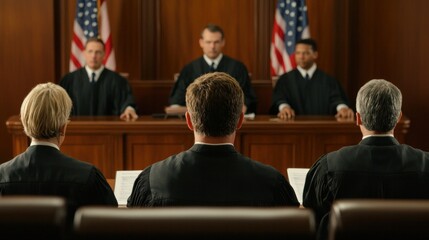 Litigation proceedings on labor law insights courtroom setting legal event formal environment front view