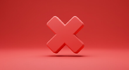 Obraz premium A bold red 'X' mark symbolizes rejection, a definitive end, or a critical decision against a simple, solid red background.