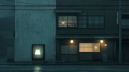 Japanese street at night, calm atmosphere