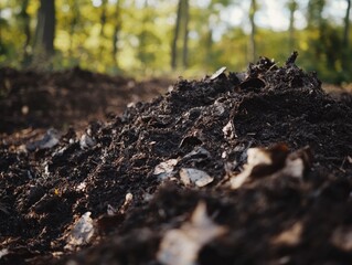 Forest Compost Pile for Rich Soil Closeup.