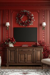 A richly decorated living room with holiday decor details
