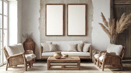 Mock up poster frame in interior background, Scandinavian style