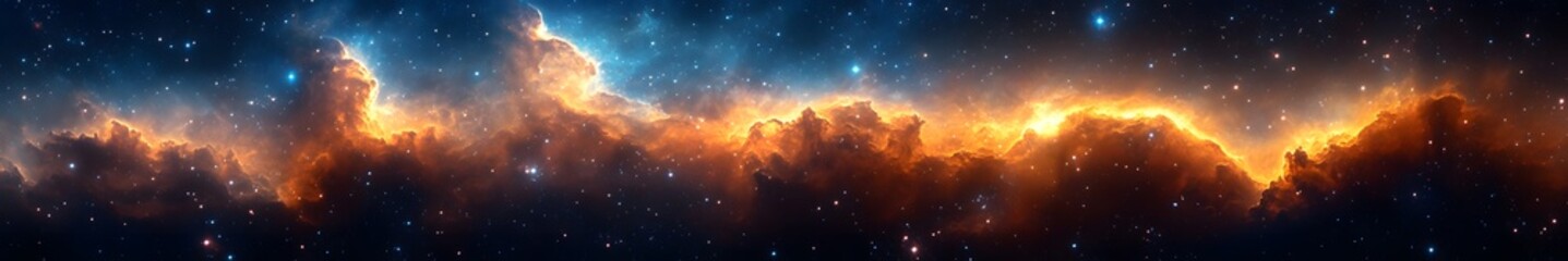 Fototapeta premium Cosmic Symphony: A breathtaking cosmic view of swirling nebulae awash in vibrant hues of blue and orange, hinting at the mysteries of the cosmos