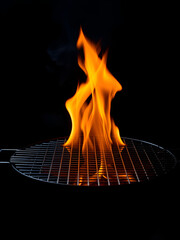 Barbecue Grill With Fire Flames - Empty Fire Grid On Black Background