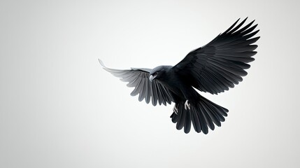 Fototapeta premium Powerful black bird in flight against a plain background