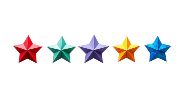 Five Origami Stars Row on Transparent Symbol Collection