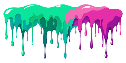 Vibrant, dripping paint splatters in shades of teal and magenta. Dynamic and colorful elements perfect for adding a splash of fun to your designs.