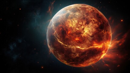 Obraz premium Fiery Planet Exploding in Space, Illustration