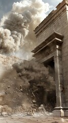 Sacred ruin: Tisha B'Av commemoration, temple devastation, historical tragedy, solemn grief, religious memory, cultural loss, ancient sorrow, spiritual mourning, holy destruction.