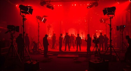 scary scene movie action Silhouette images of video production behind the scenes. making of TV commercial movie that film crew team lightman and a cameraman working together film director in studio