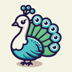 Graceful and colorful peacock bird with open tail vector mascot logo illustration