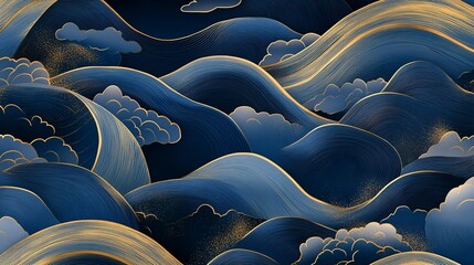 Fototapeta premium Japanese Blue Wave Pattern for AAPI heritage month