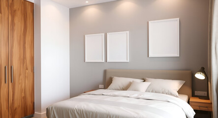 Minimalist Bedroom with Two Blank Frames.