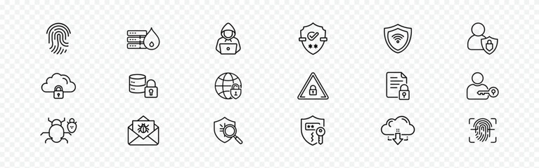 Cybersecurity and Data Protection Icons Set for Digital Safety, Cyber Security Icon Set - Data Protection, User Access, and Digital Safety Vector Collection