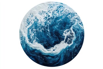 Ocean's depths, a circular view.  Powerful waves, foamy crests, deep blue