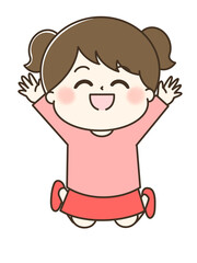 万歳してジャンプする笑顔の女の子の全身ゆるかわイラスト