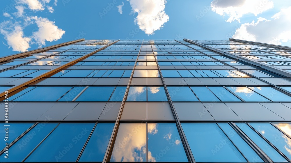 Aufkleber a tall building with many windows and a blue sky in the background