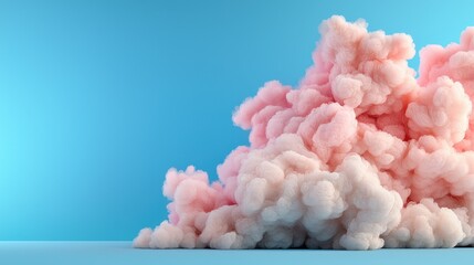 A pink cloud of smoke is on a blue background
