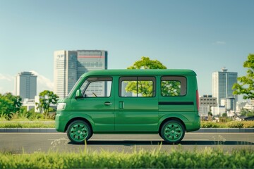 Vibrant Picture of Green Modern City Van Car From Right Side View