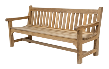 Simple wooden bench with backrest, isolated on white, PNG transparent cutout for designers and graphic artists seeking minimalist furniture assets