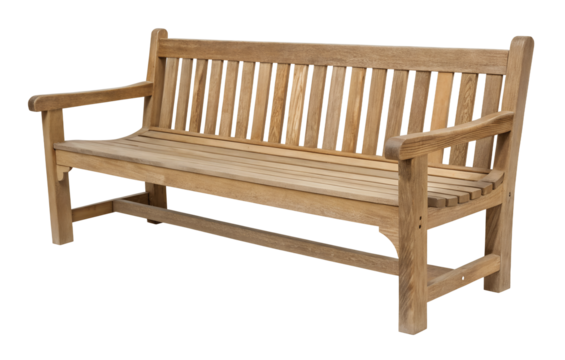 Simple wooden bench with backrest, isolated on white, PNG transparent cutout for designers and graphic artists seeking minimalist furniture assets