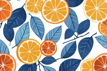 Vibrant vector illustration of citrus fruits and blue leaves for decor and invitations