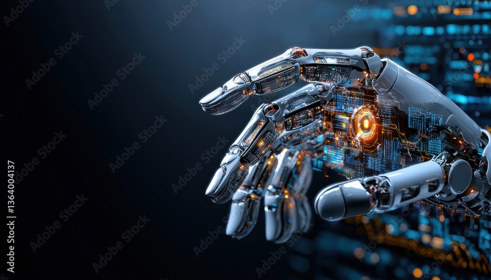 Aufkleber a robot hand is reaching out to a computer screen