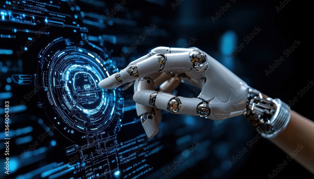 Poster A robotic hand is touching a blue circle on a computer screen