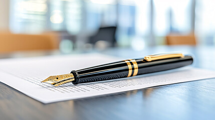 Elegant Writing Instrument Resting Upon a Legal Document for Authentication and Official Signing