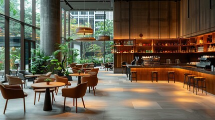 Neutral earthy palettes with soft wooden accents in a sophisticated setting.