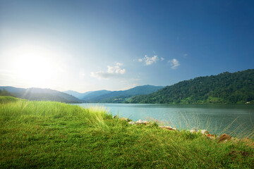 Beautiful lake side during sunrise.