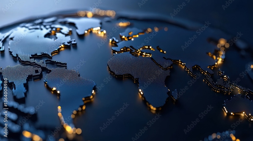 Poster a globe with a blue background and lights on it
