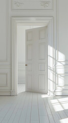 An open white door radiates light symbolizing hope and new beginnings leading to tranquility